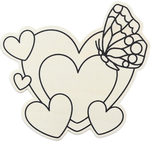 Houten MDF Figuur Hart met Vlinders 15x13 cm
