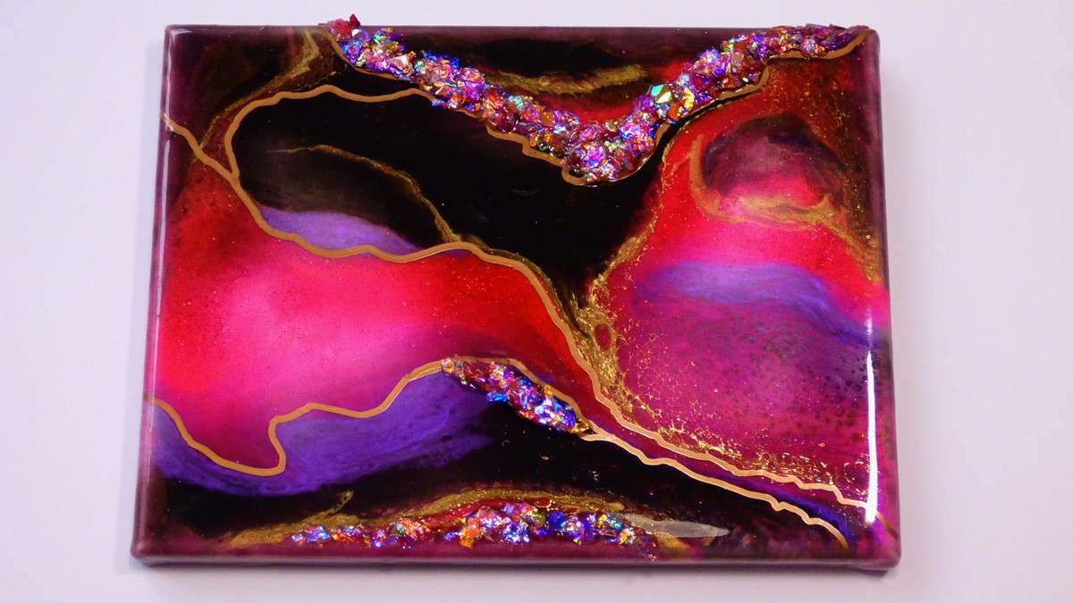 Pouring techniek op canvas met resin en Mica poeder