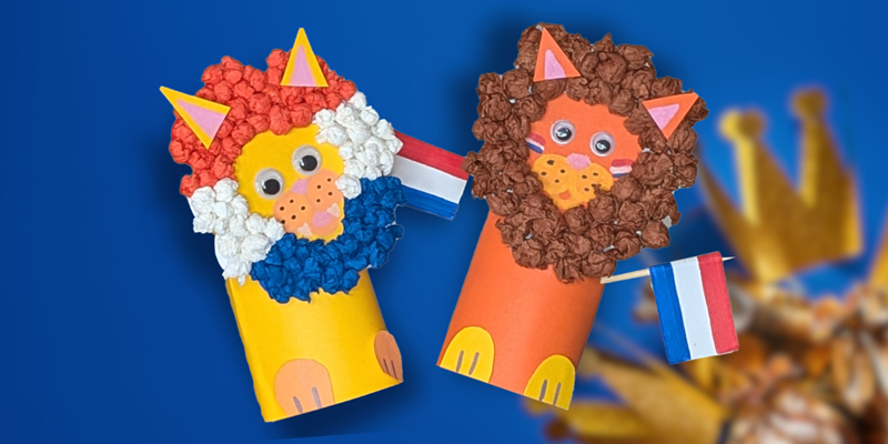 Kartonnen leeuwtjes maken van kartonnen rollen