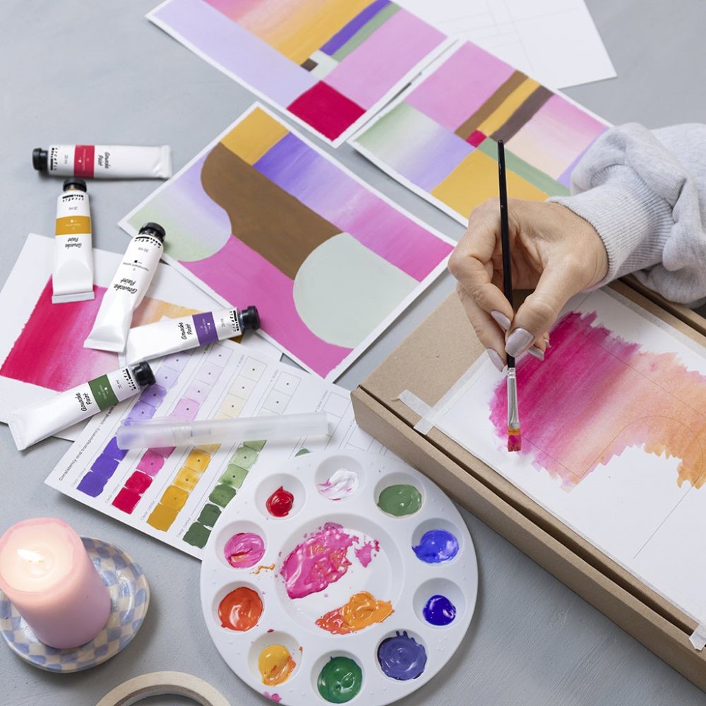 Grafische illustraties met gouacheverf