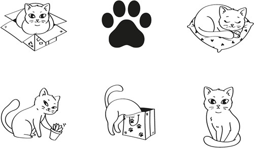 Aladine Ronde Houten Stempels Katten 6 stuks-3