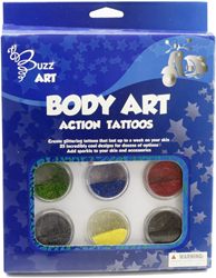 Buzz Glittertattoos 6 Glitzerfarben mit Motiven