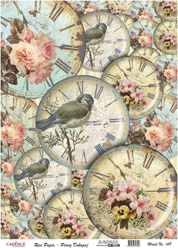 Cadence Rijst Decoupagepapier 149 30x42 cm Vogel Klokken