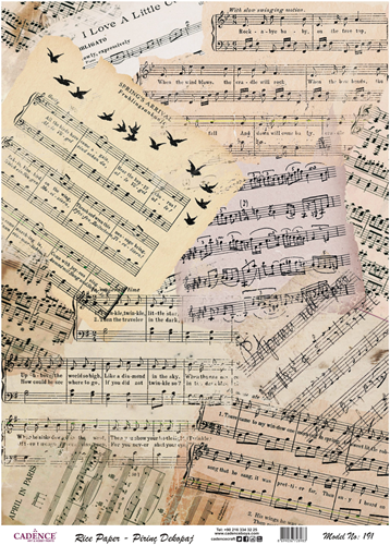Cadence Rijst Decoupagepapier 191 30x42 cm Bladmuziek