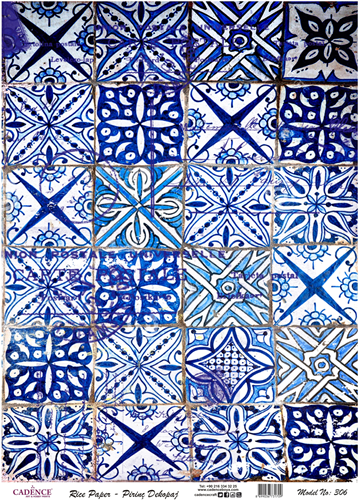 Cadence Rijst Decoupagepapier 306 30x42 cm Blauw Mozaiek