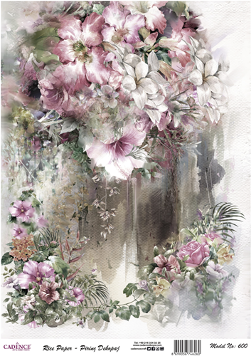Cadence Rice Decoupage-Papier 600 30 x 42 cm Blumenvase Aquarell