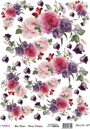 Cadence Rijst Decoupagepapier 629 30x42 cm Rozen Wit