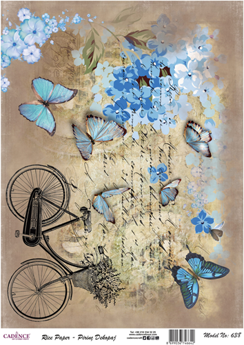 Cadence Rijst Decoupagepapier 638 30x42 cm Vlinders Fiets