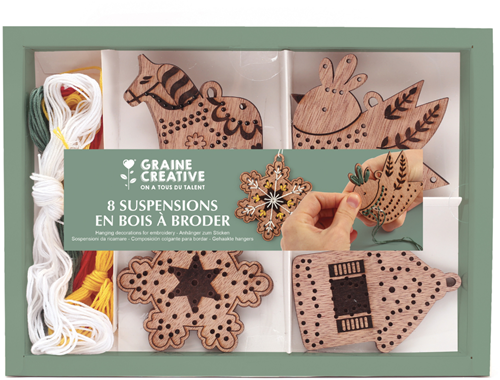 GC Houten Borduurhangers Set - 8 stuks 