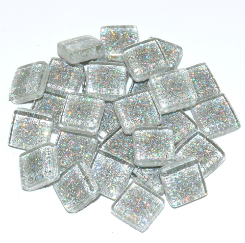 Soft Glas Vierkant Glitter Zilver 100 gr