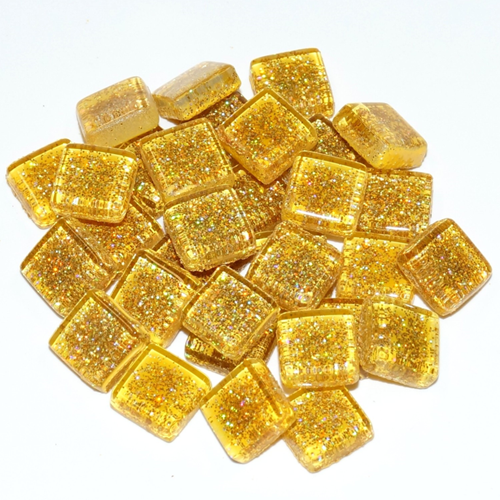 Soft Glas Vierkant Glitter Geel 100 gr