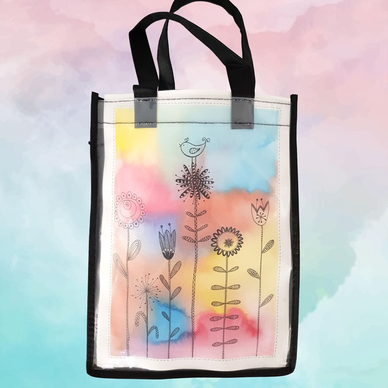 Doodle tas maken met waterverf achtergrond en verwisselbare tekening