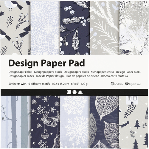 CC Design Paper Pad, blue, grey, 15,2x15,2 cm, 120 g, 50 sheet/ 1 pack