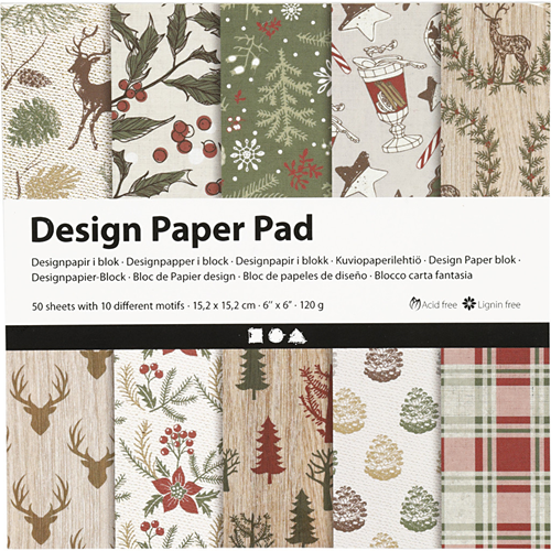 CC Design Paper Pad, brown, red, 15,2x15,2 cm, 120 g, 50 sheet/ 1 pack