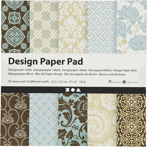 CC Design Paper Pad, light blue, brown, 15,2x15,2 cm, 120 g, 50 sheet/ 1 pack