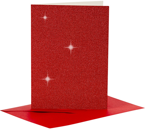 CC Kaarten & Enveloppen 10,5x15 cm Glitter Rood 4 stuks