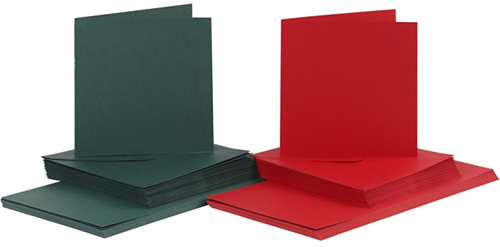 CC Kaarten & Enveloppen Rood - Groen 15x15cm 50 sets