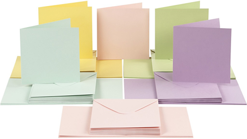 CC Kaarten & Enveloppen Pastelkleuren 15x15cm 50 sets