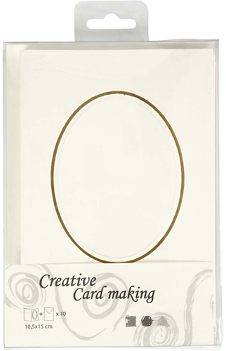 CC Passepartout Card, off-white, oval with gold border, card size 10,5x15 cm, envelope size 11,5x16,5 cm, 10 set/ 1 pack-3