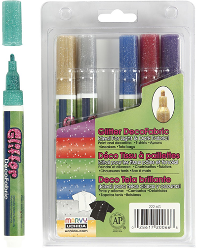 CC Deco Textielstiften Glitter 6 stuks