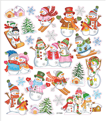 CC Stickervel Skieende Sneeuwpoppen 15x16,5 cm 24 stuks