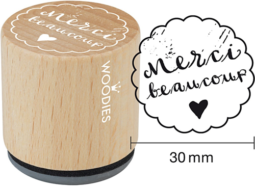 Woodies Wooden Stamp 30 mm Merci Beaucoup