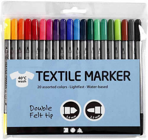CC Textile markers, standard colours, line 2,3+3,6 mm, 20 pc/ 1 pack-2