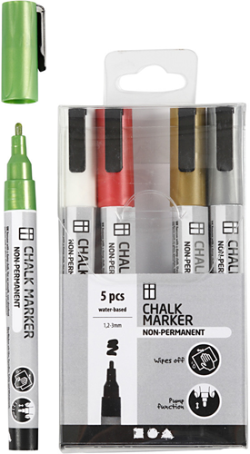 CC Chalk Markers Set 1,2-3 mm Metallic Kleuren 5 stuks