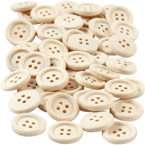 CC Wooden Buttons, Dia. 15 mm, 4 holes, 50 pc/ 1 pack