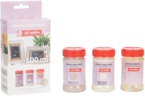 TAC Vintage Kreidefarben-Set Beige mit Crackle Medium