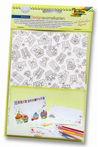 Folia Ontwerpkleurkaarten met enveloppen - Verjaardag - 4st
