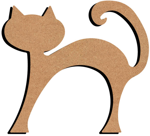 MDF Figuur Kat met Krul Omhoog 15 cm