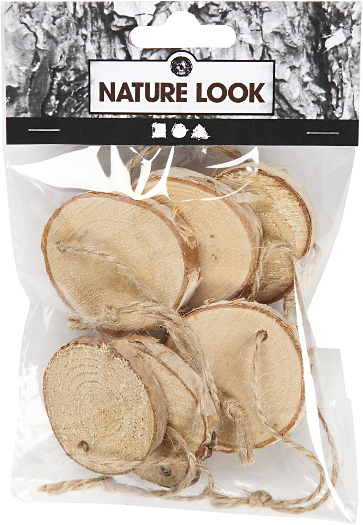 Rustic Wooden Discs with Hanging Cord: 35-45mm - 7pc Rustic Wooden Discs with Hanging Cord: 35-45mm - 7pc