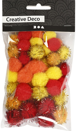 CC Pompons Rood Gele Harmonie 15-20mm 48 stuks-2