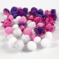 CC Pompoms, purple, light red, white, Dia. 15+20 mm, 48 asstd./ 1 pack