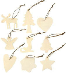 CC Houten Ornamenten Assortiment 7-8 cm Kerst 72 stuks
