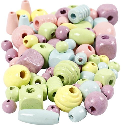 CC Houten Kralen 10-15 mm Pastel 175 gr