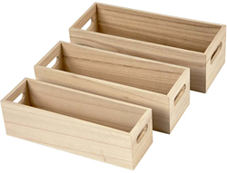 CC Wooden Storage Boxes, H: 6,5-7,5 cm, L: 22+23,5+25 cm, W: 6,5+7,5+8,5 cm, 3 pc/ 1 set