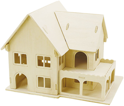 CC 3D Wooden Construction Kit, House with veranda, size 22,5x16x17,5 , 1 pc