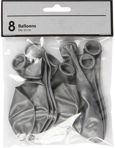 CC Balloons, silver, round, Dia. 23 cm, 8 pc/ 1 pack-2