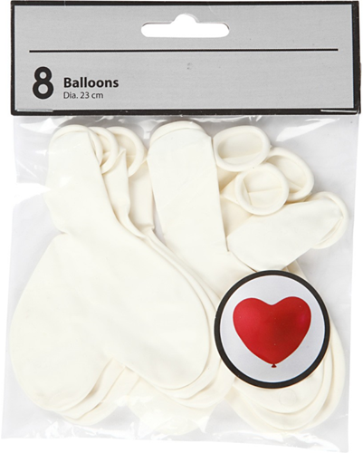 Ballonnen Hart 23 cm Wit 8 stuks-2