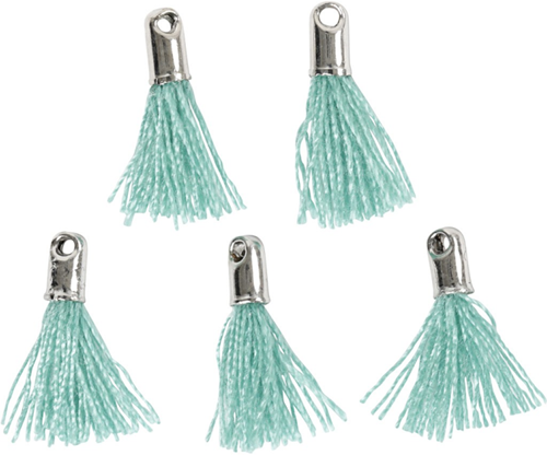 CC Cotton Tassel, green, L: 10 mm, hole size 1 mm, 5 pc/ 1 pack