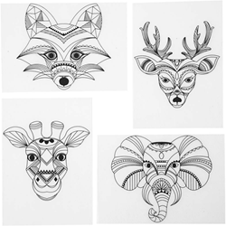 CC Shrink plastic sheets with motifs, matt transparent, Wild animals, 10,5x14,5 cm, thickness 0,3 mm, 4 sheet/ 1 pack