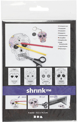CC Shrink plastic sheets with motifs, matt transparent, Skulls, 10,5x14,5 cm, thickness 0,3 mm, 4 sheet/ 1 pack-2
