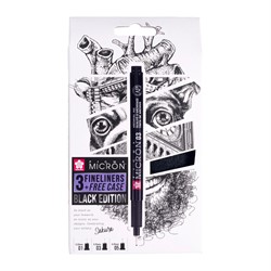 Sakura Pigma Micron Black Edition Set 3 stuks + Gratis Etui