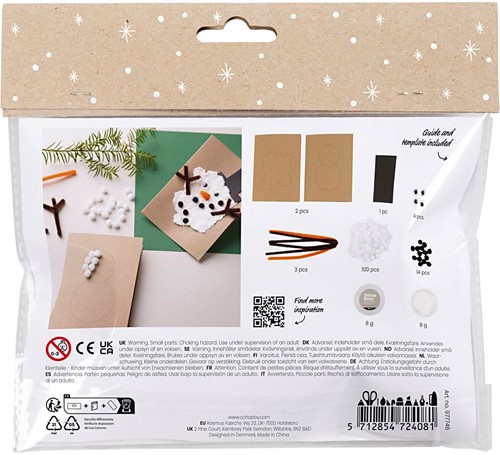 Mini Hobbyset Decoratie, Kerstkaarten met sneeuwpoppen, zwart, bruin, mid oranje, wit, 1 doos-2