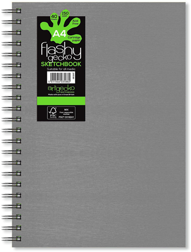 Artgecko Flashy Spiral Sketchbook A4 Portrait 150gr 40 sheets White Gray Cover