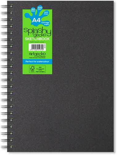 Artgecko Splashy Aqua Spiraal Schetsboek A4 Portret 300gr 20 vel Wit