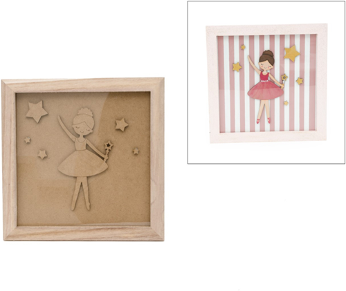Houten Balletdanseres in Lijst 23,5x23,5x1,6 cm