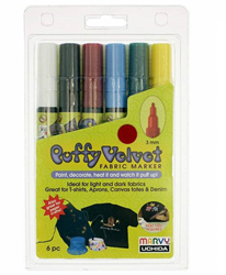Marvy Uchida Puffy Velvet Textile Markers Set Primary 6 pieces